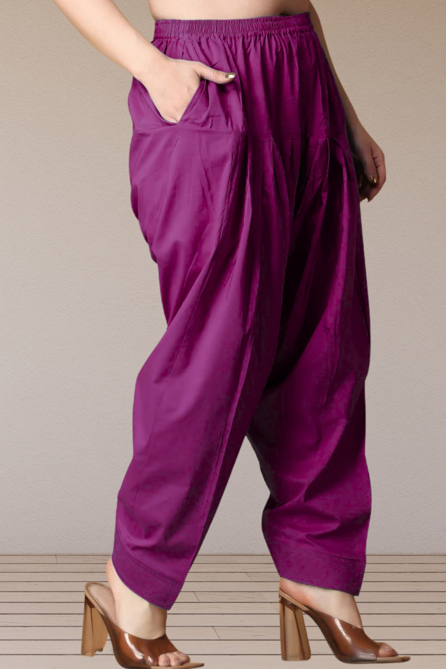 Wine Pleated Cotton Salwar