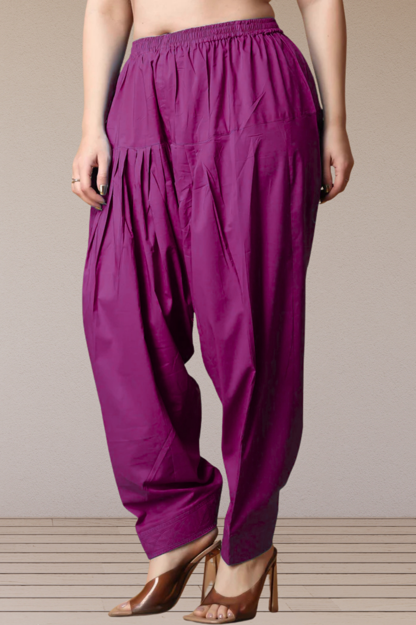 Wine Pleated Cotton Salwar