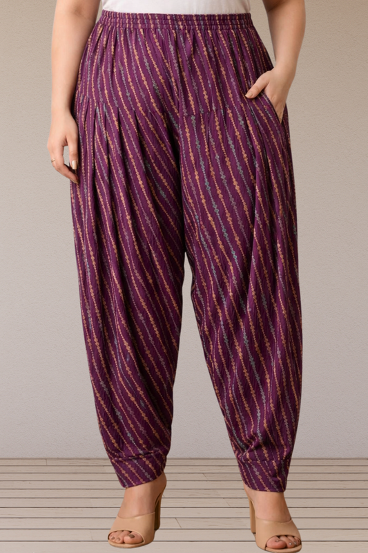 Wine Pleated Printed Rayon Salwar