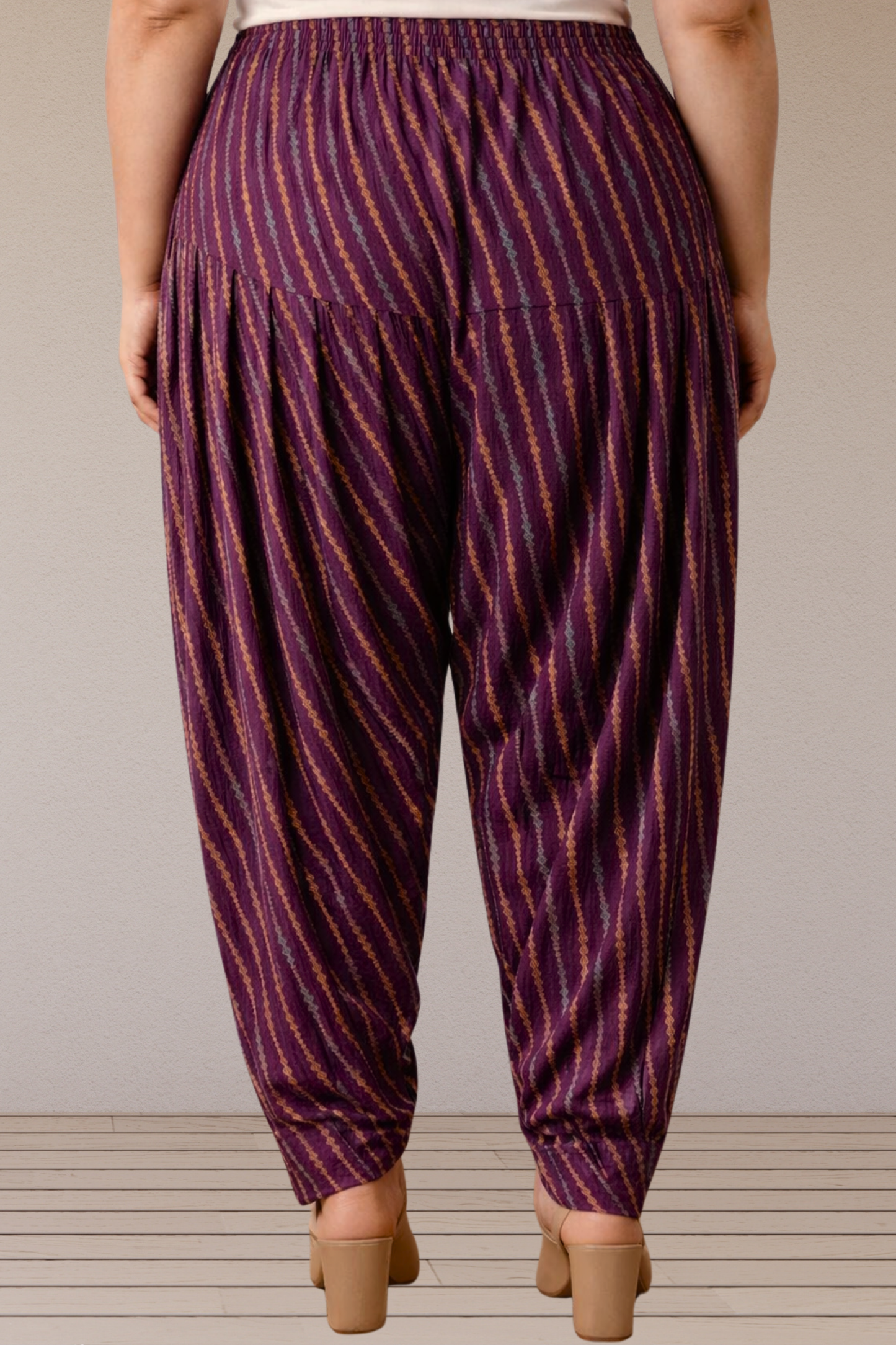 Wine Pleated Printed Rayon Salwar
