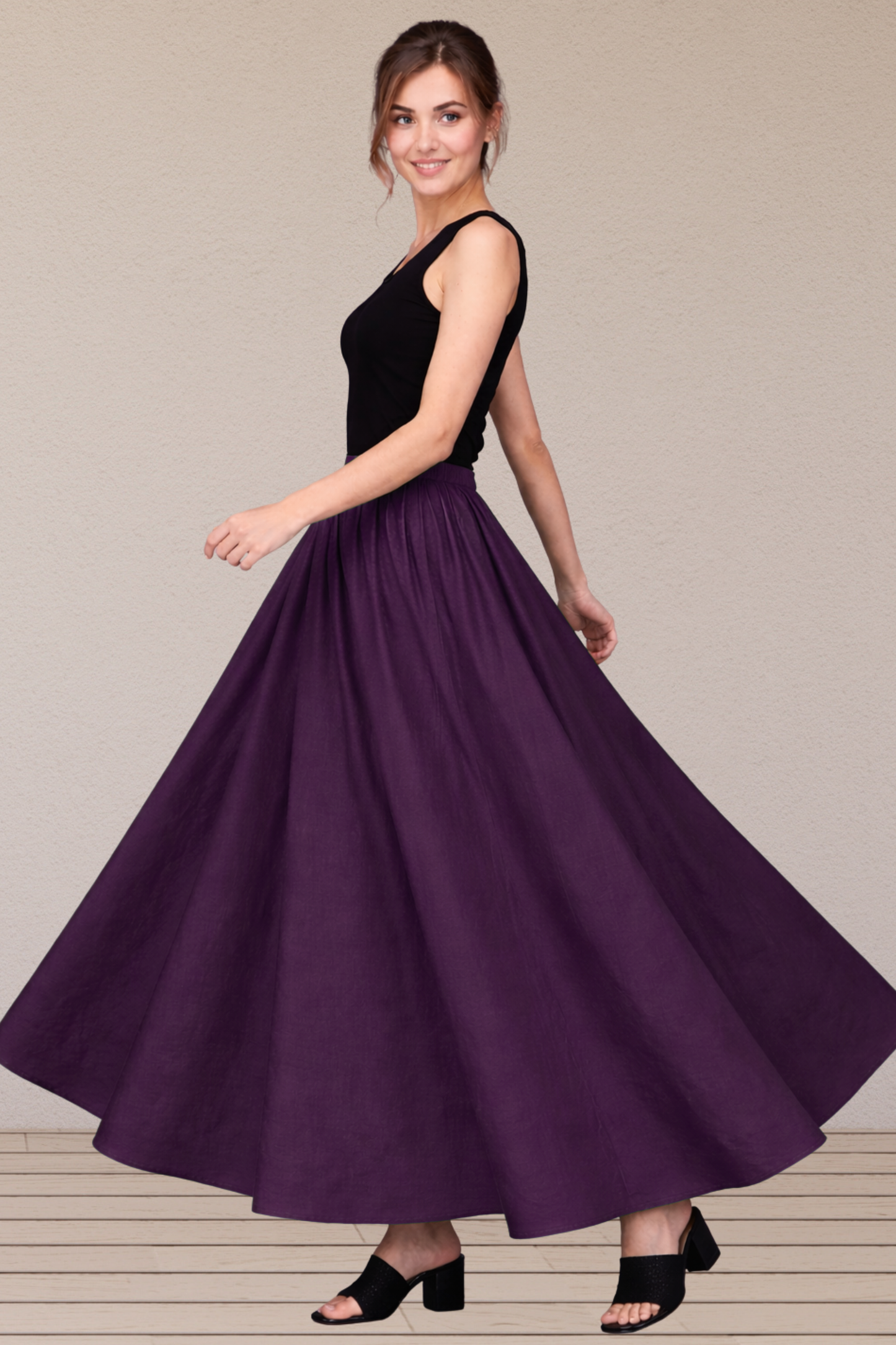 Wine Rayon Long Skirt