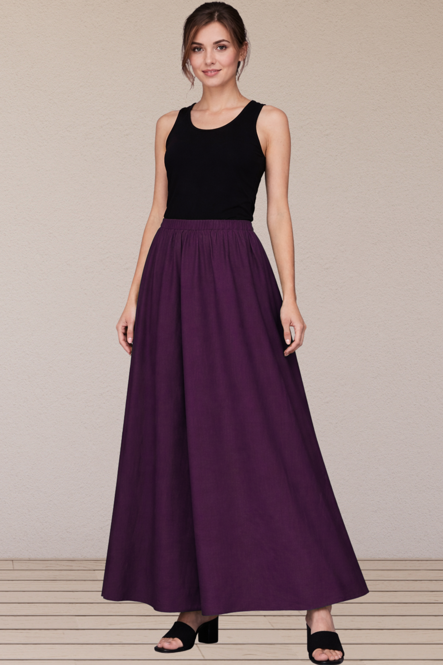 Wine Rayon Long Skirt