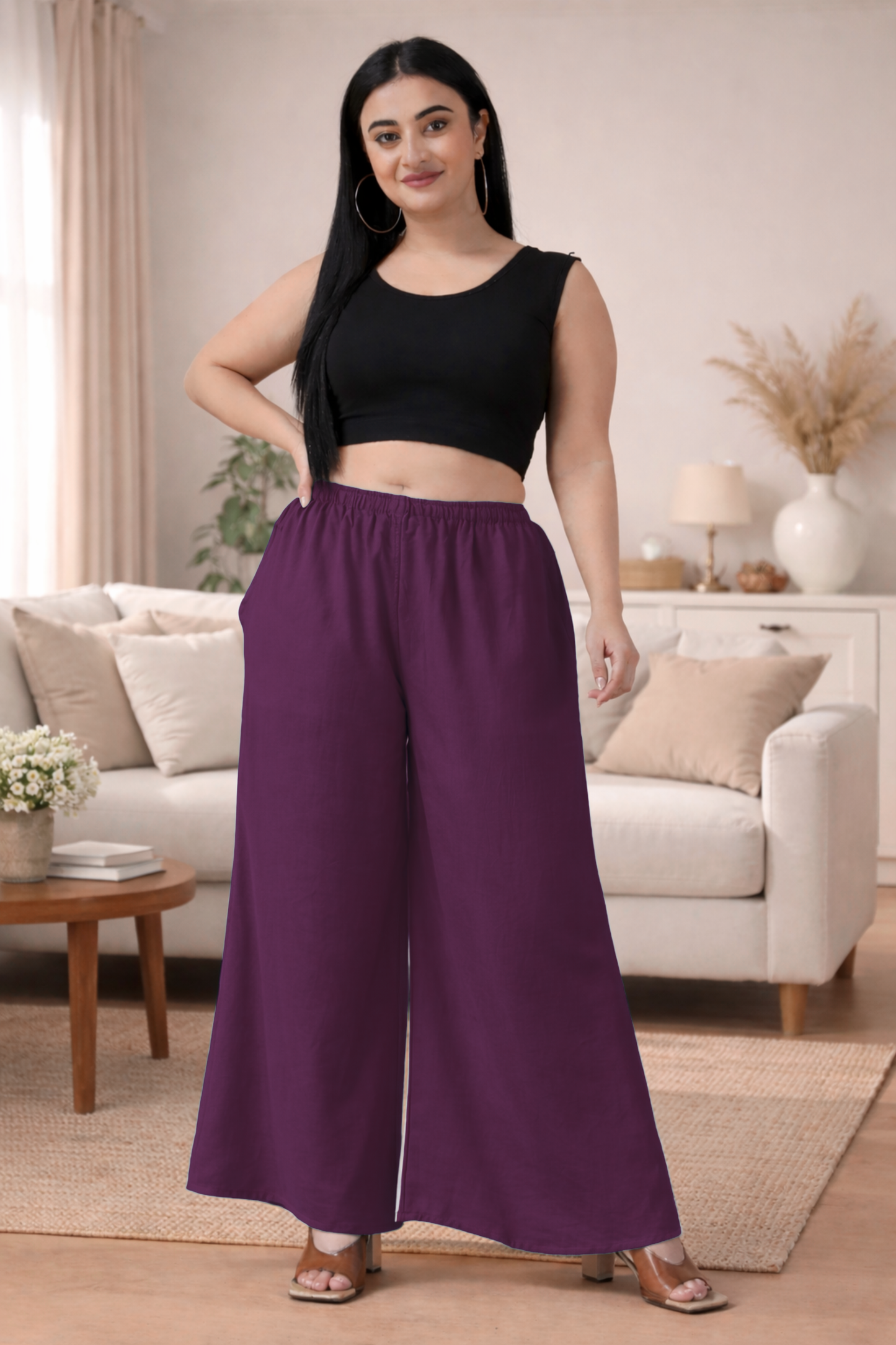 Wine Rayon Loose Palazzo