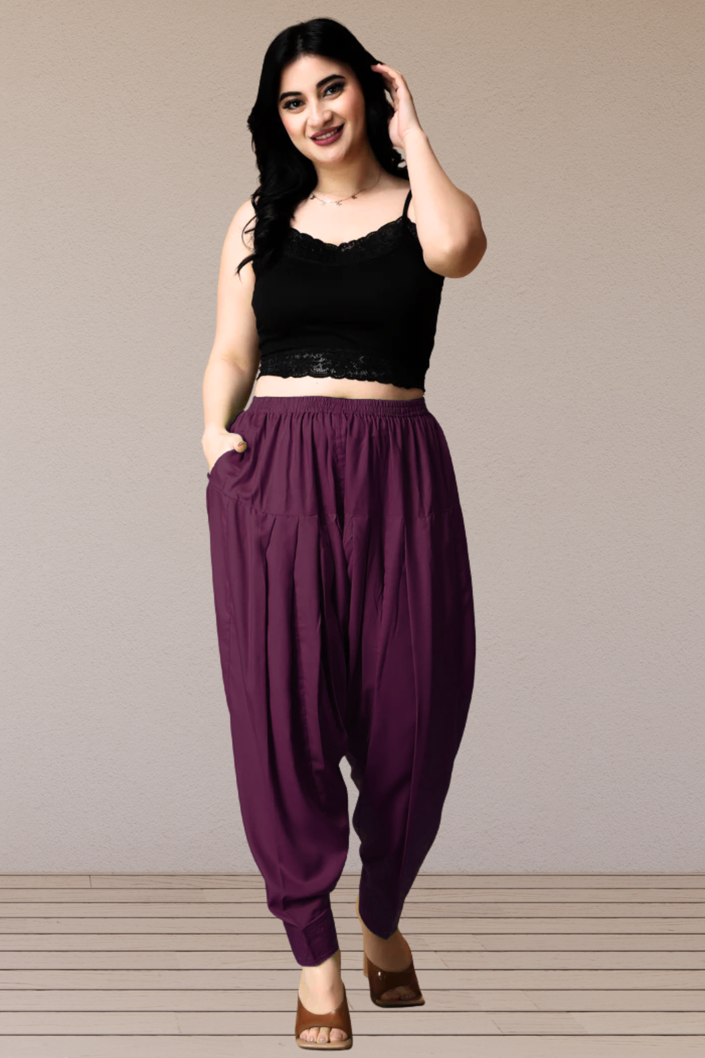 Wine Rayon Pleated Salwar