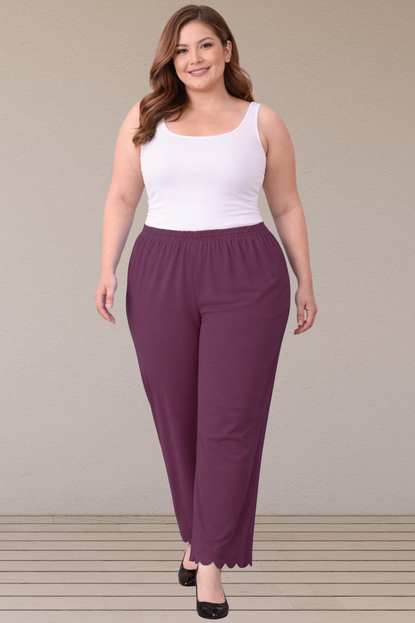 Wine Scallop Cut Palazzo