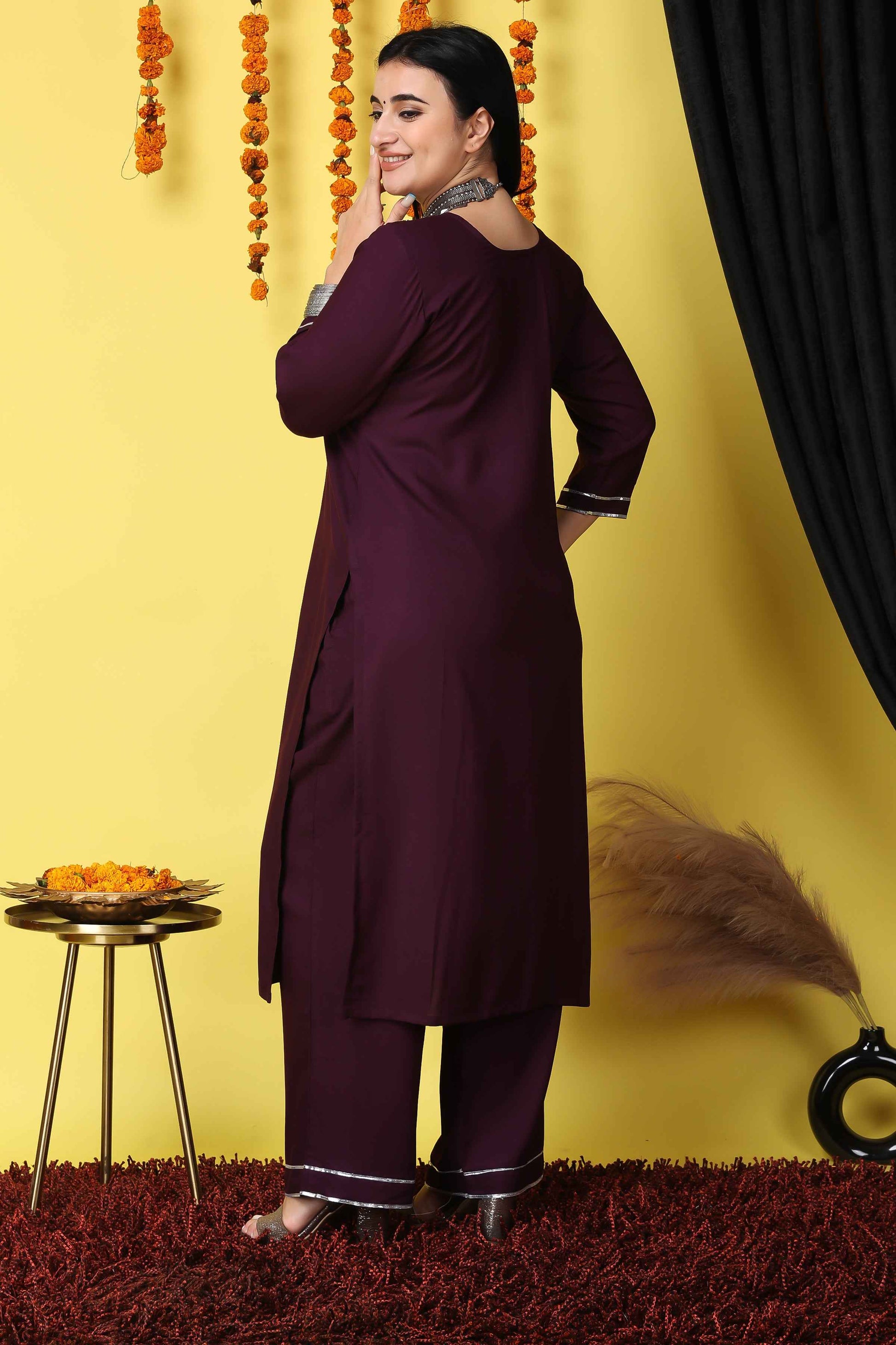 Buy Plus Size ​Wine Elegance Handwork Suit Set At Apella | Sizes XS to 10 XL | India | Free Delivery | Customized