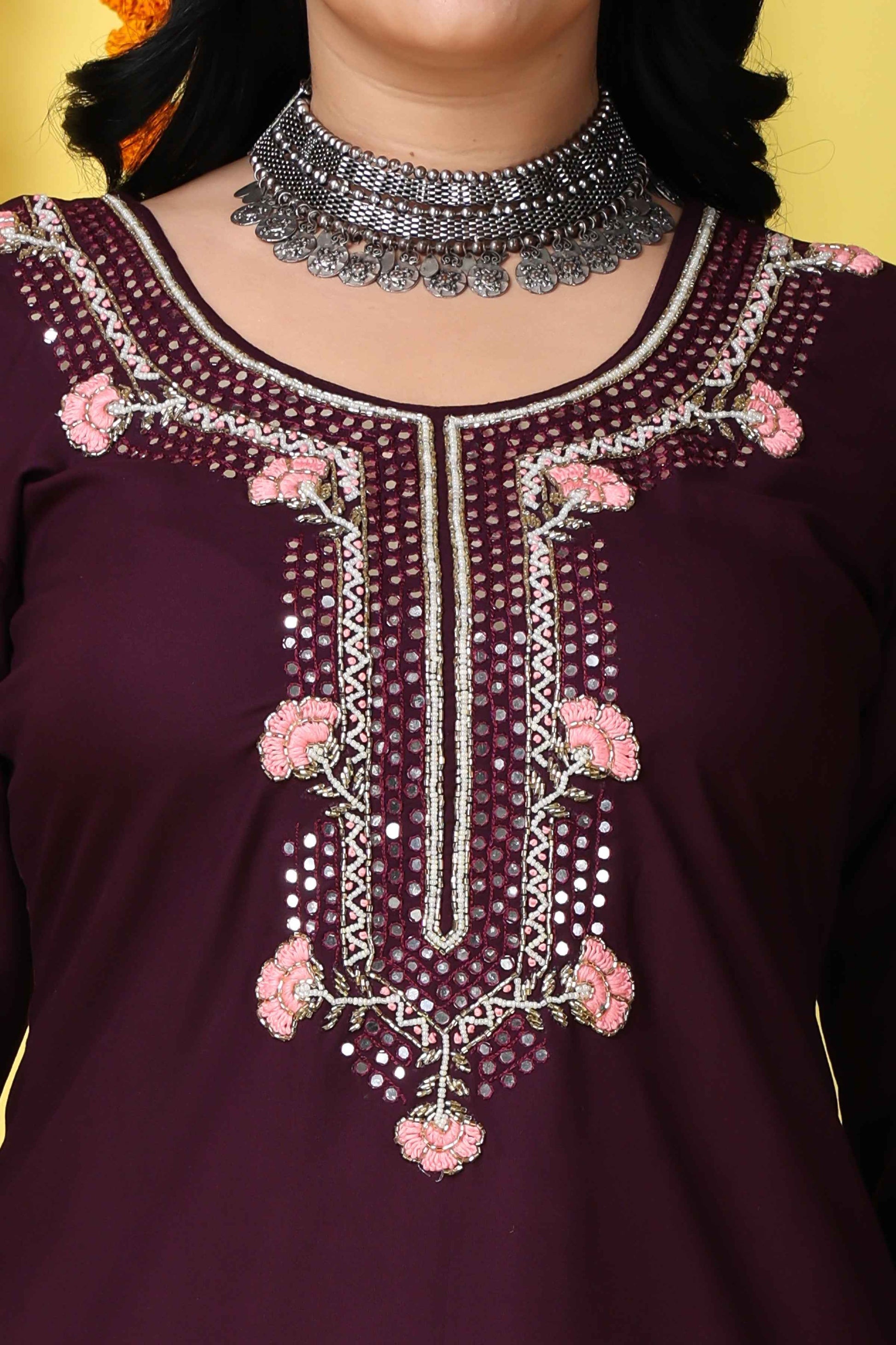 Buy Plus Size ​Wine Elegance Handwork Suit Set At Apella | Sizes XS to 10 XL | India | Free Delivery | Customized