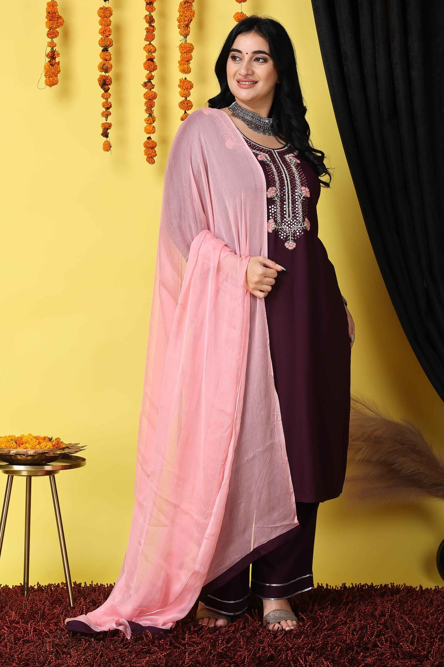 Buy Plus Size ​Wine Elegance Handwork Suit Set At Apella | Sizes XS to 10 XL | India | Free Delivery | Customized