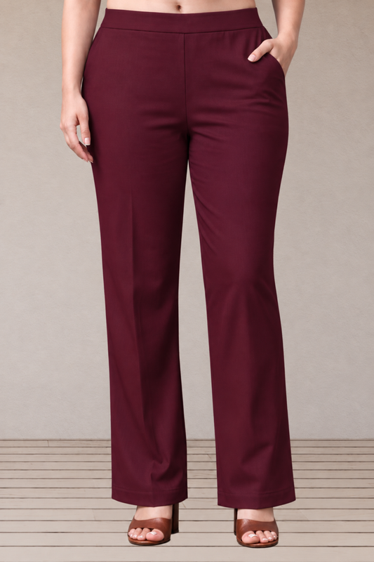 Wine Lycra Slub Pants
