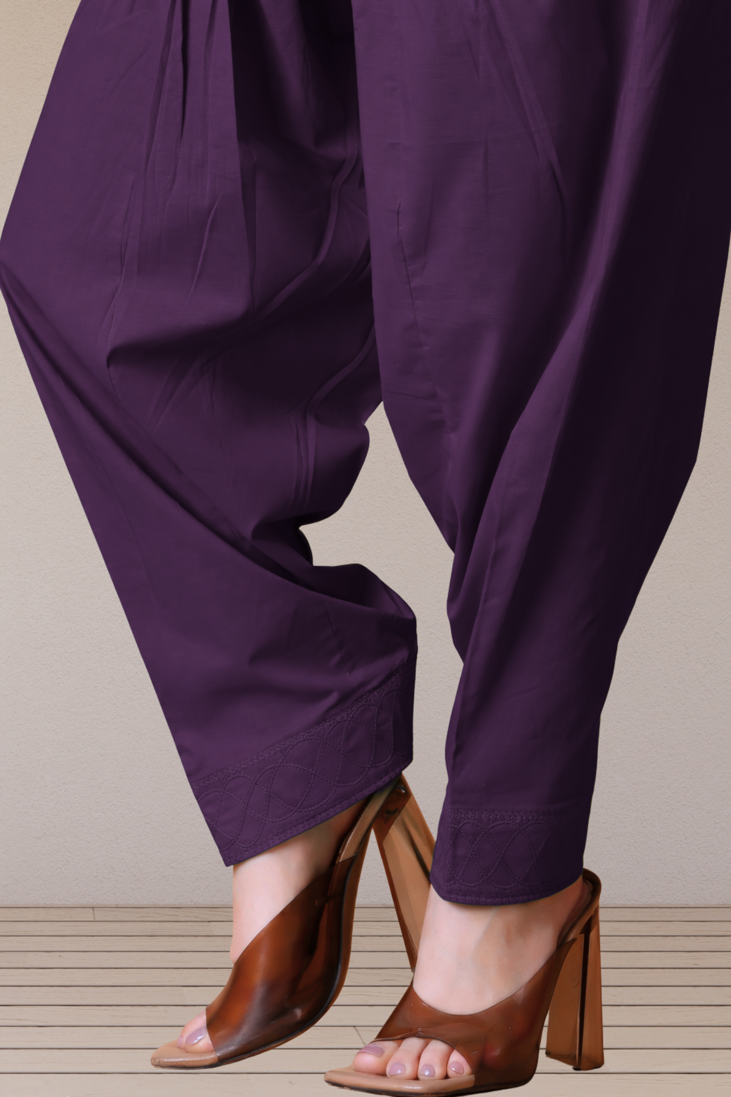 Purple Pleated Cotton Salwar