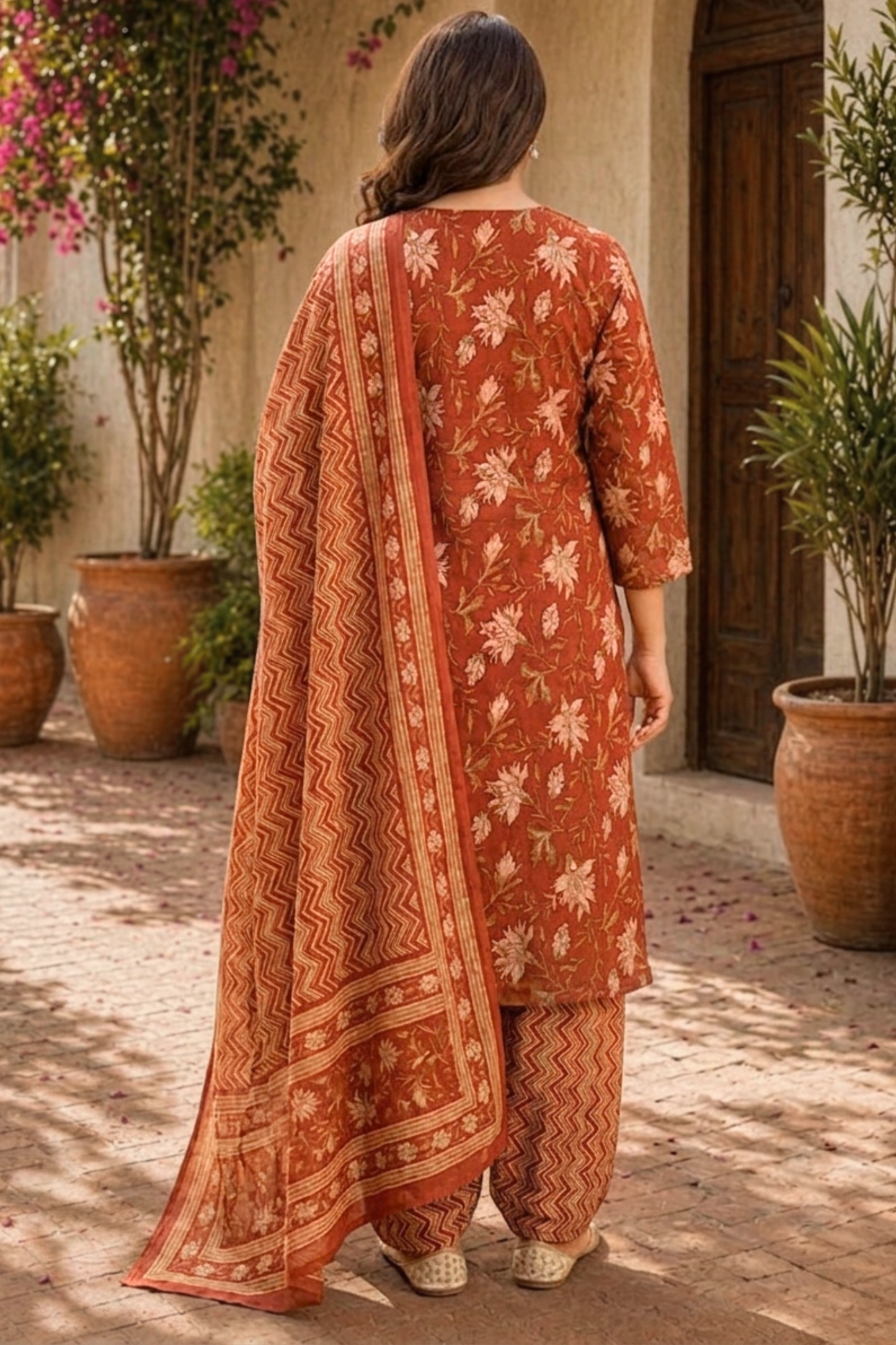 Terracotta Rust Block Printed Suit