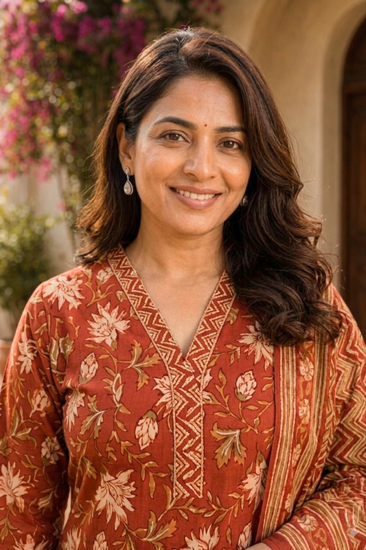 Terracotta Rust Block Printed Suit