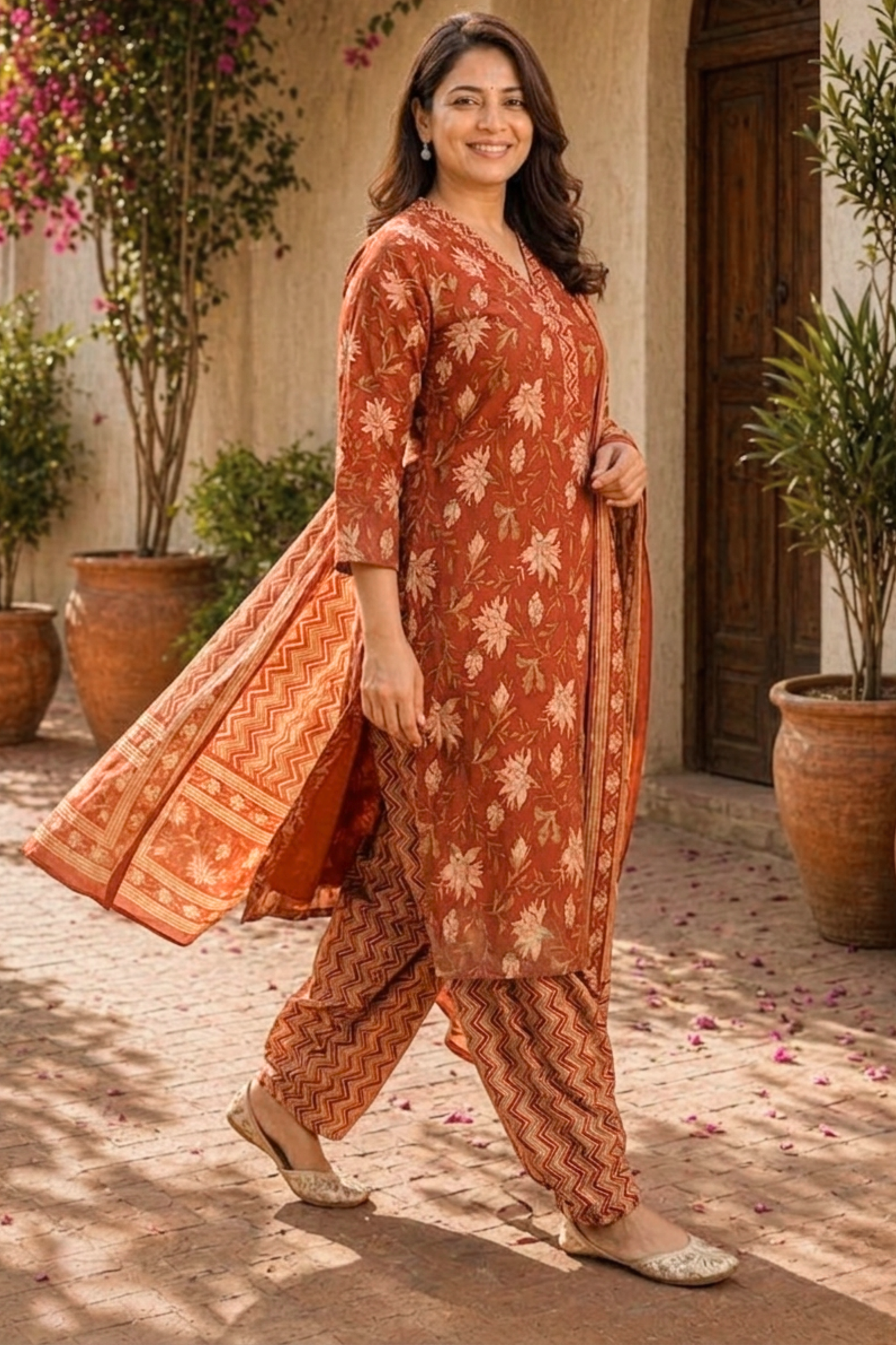 Terracotta Rust Block Printed Suit
