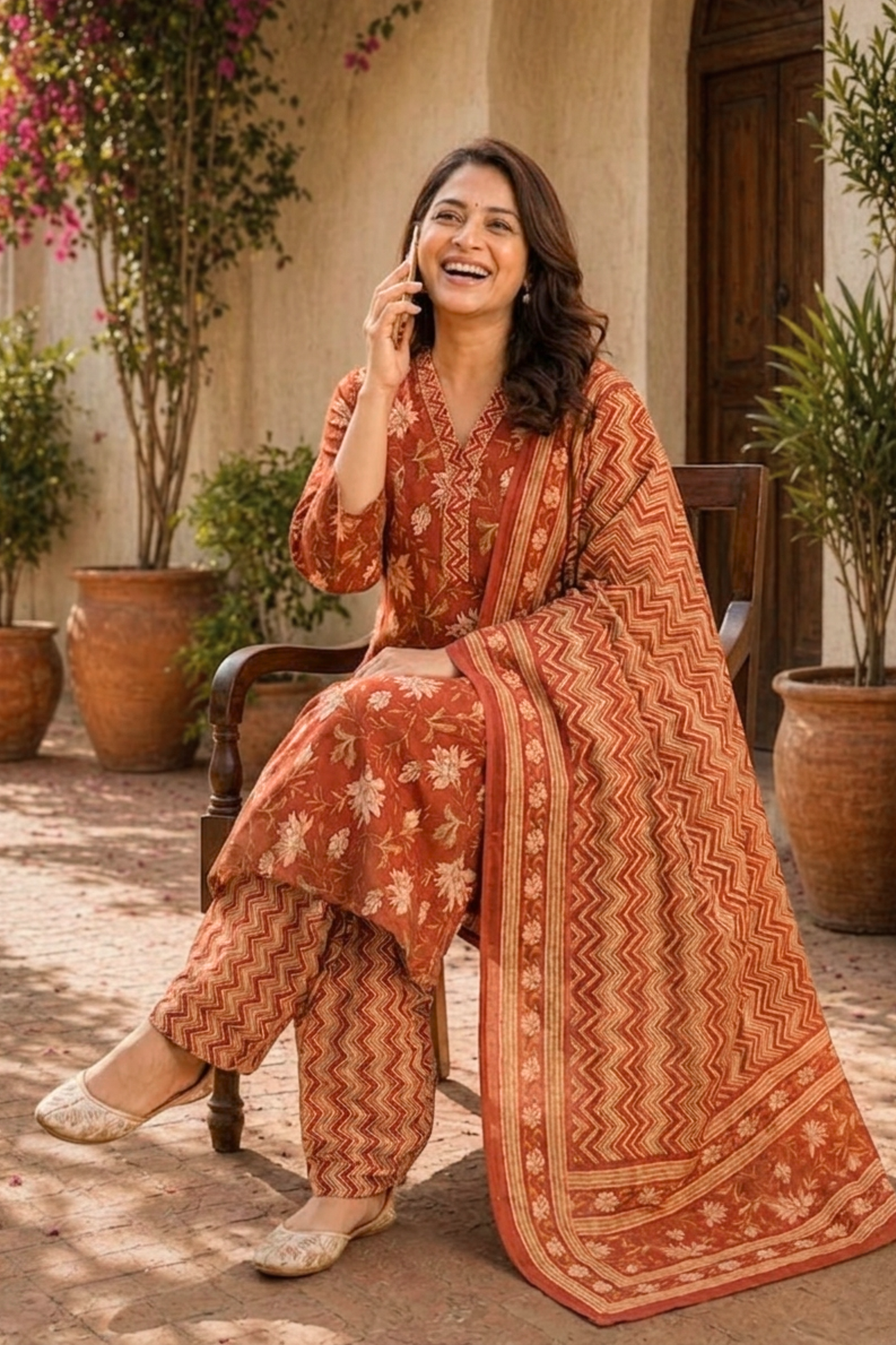 Terracotta Rust Block Printed Suit