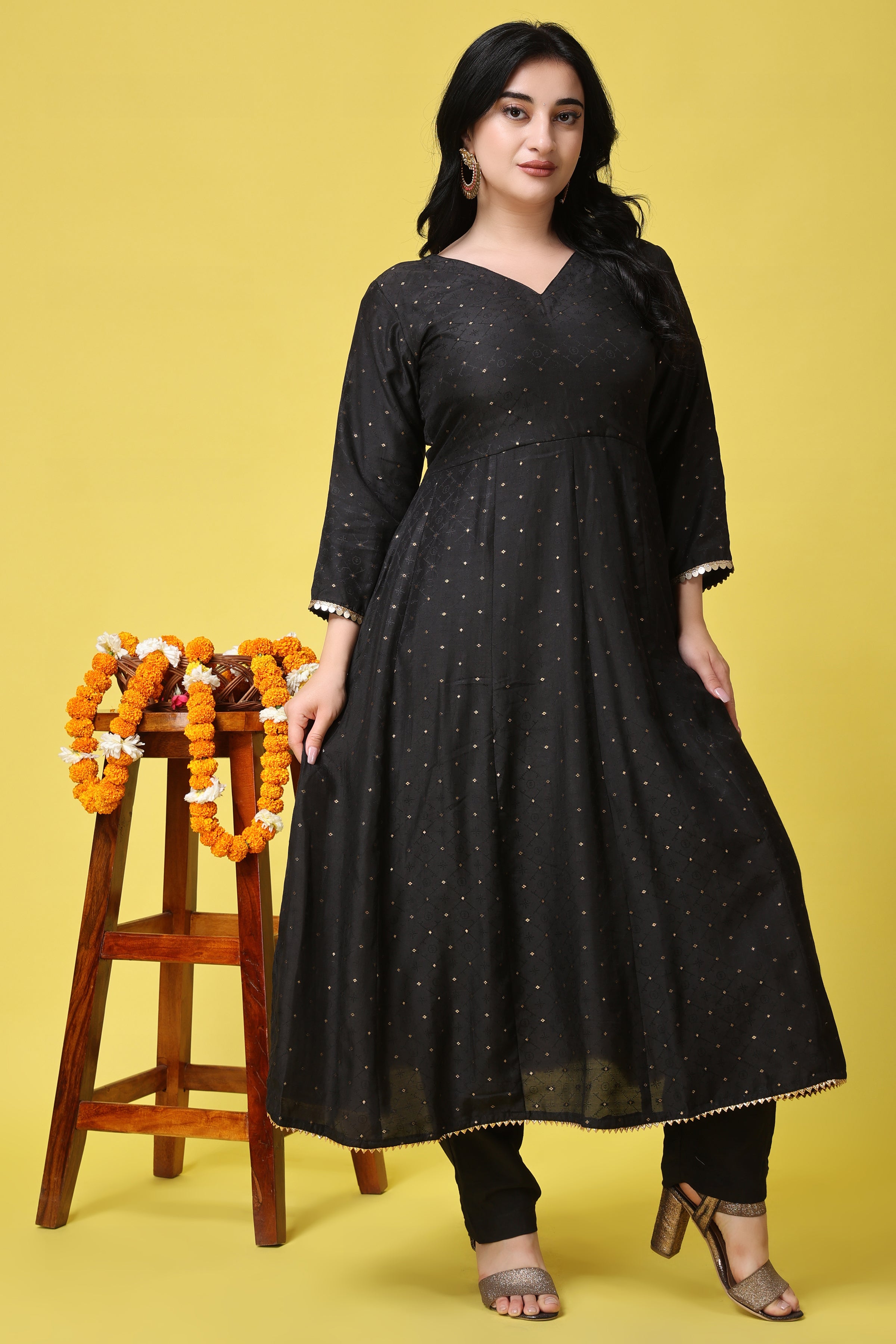 Party Wear 3/4th Sleeve Women Solid Black Anarkali Rayon Kurti, Size:  Small, Wash Care: Machine wash at Rs 360 in Jaipur