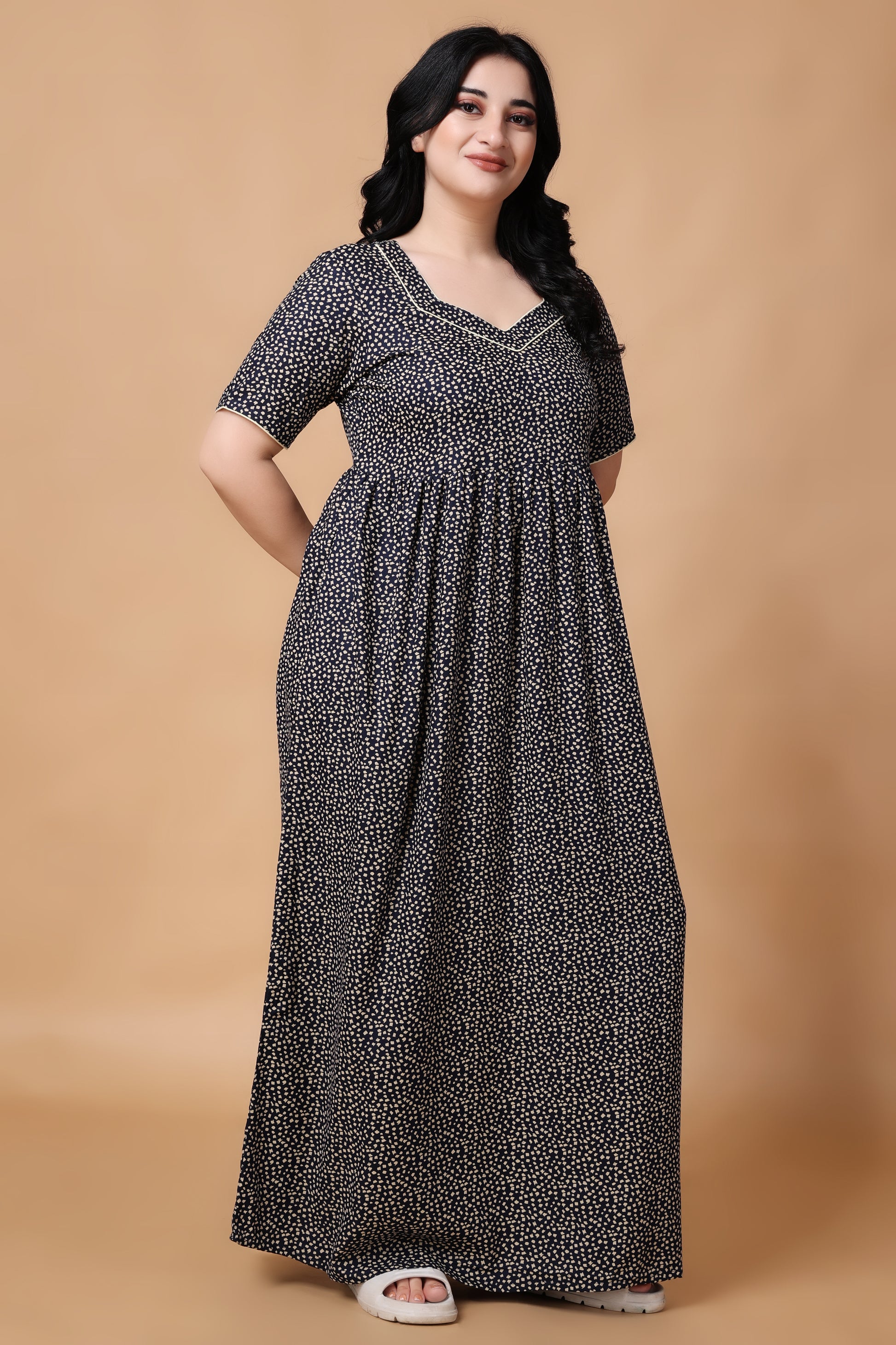 Woman Plus Size Blue Pepper Rayon Night Gown