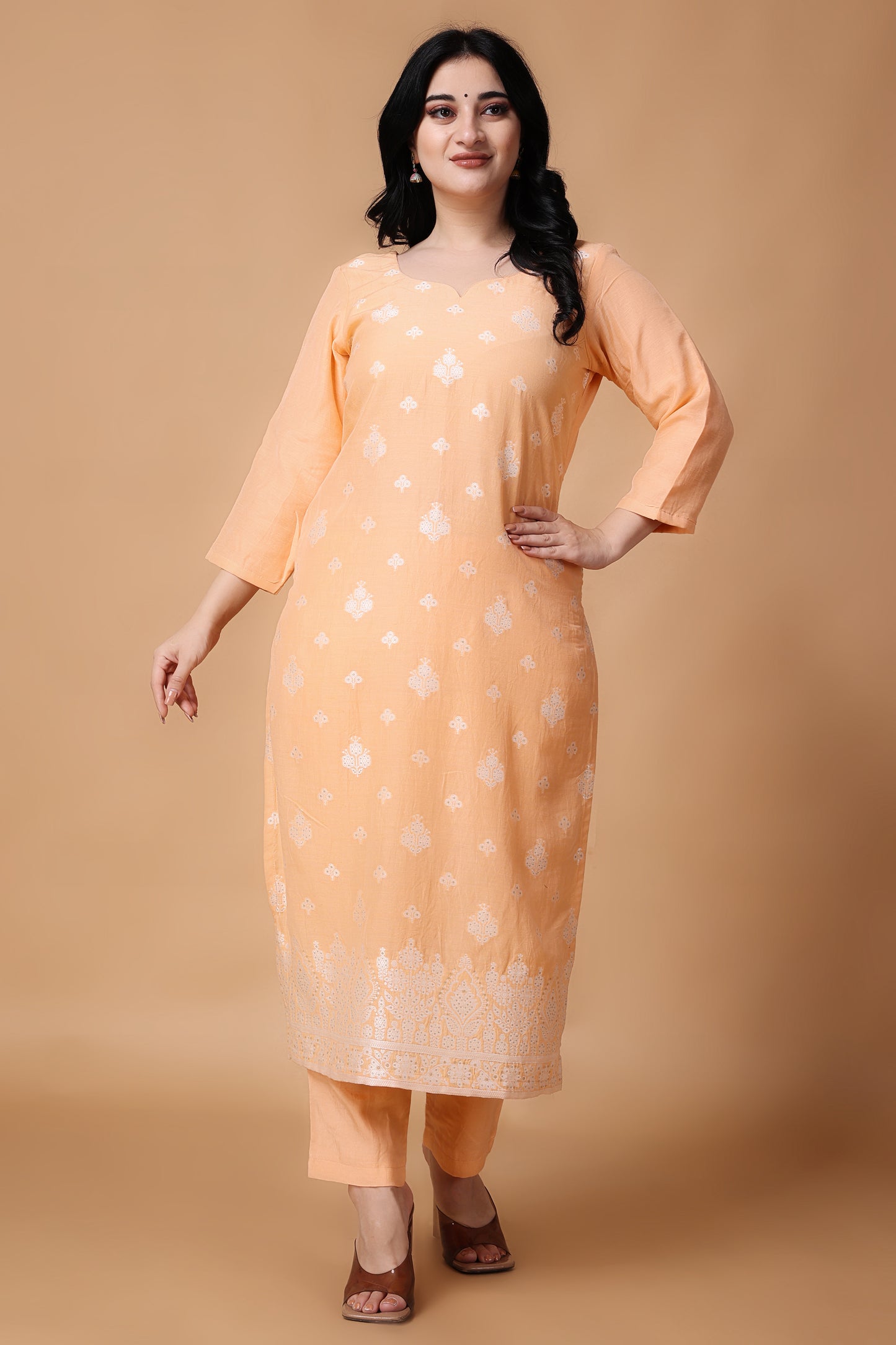 Woman Plus Size Coral Nectar Jacquard Linen Suit