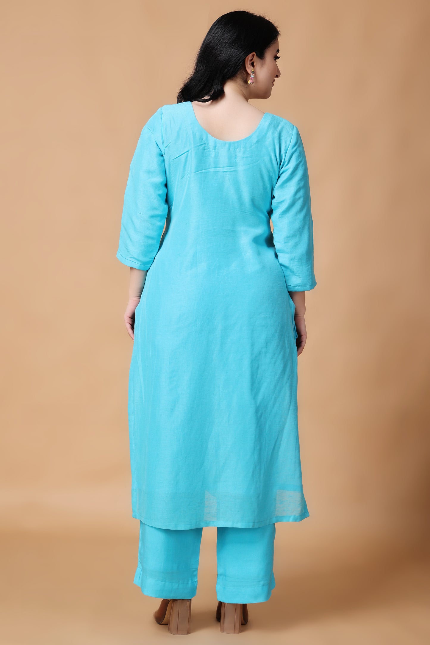 Woman Plus Size Firozi Mist Linen Jacquard Suit