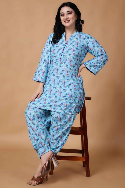 Buy Plus Size ​Firozi Summer Modal Co-ord Set At Apella | Sizes XS to 10 XL | India | Free Delivery | Customized