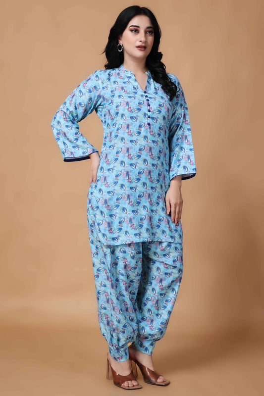 Buy Plus Size ​Firozi Summer Modal Co-ord Set At Apella | Sizes XS to 10 XL | India | Free Delivery | Customized
