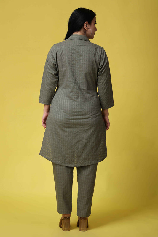 Buy Plus Size ​Olive Embroidered Co-ord Set At Apella | Sizes XS to 10 XL | India | Free Delivery | Customized