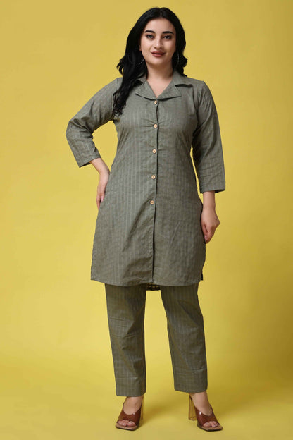 Buy Plus Size ​Olive Embroidered Co-ord Set At Apella | Sizes XS to 10 XL | India | Free Delivery | Customized