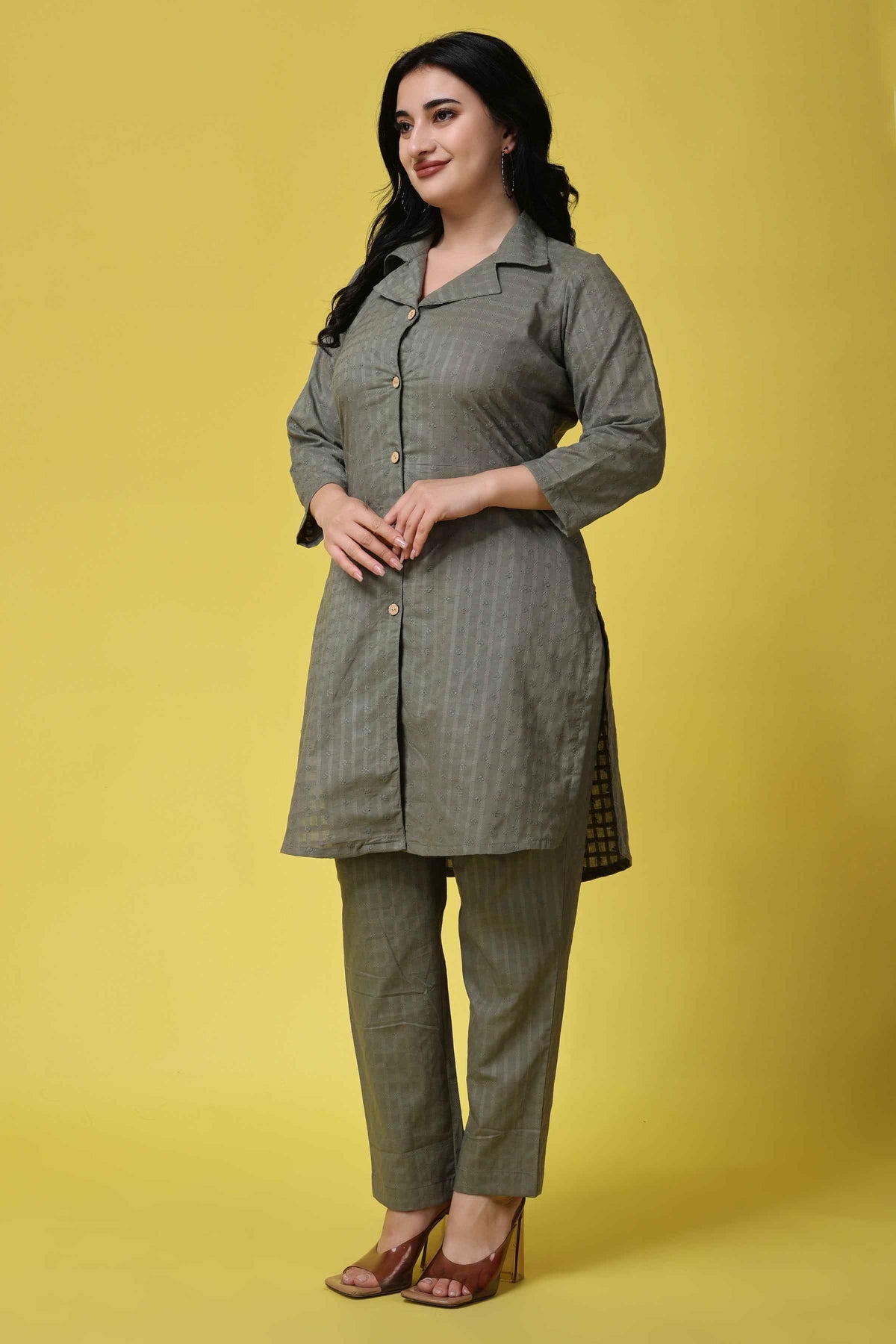 Buy Plus Size ​Olive Embroidered Co-ord Set At Apella | Sizes XS to 10 XL | India | Free Delivery | Customized