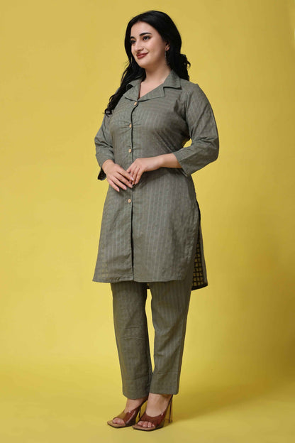 Buy Plus Size ​Olive Embroidered Co-ord Set At Apella | Sizes XS to 10 XL | India | Free Delivery | Customized