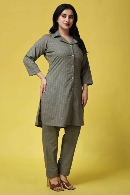 Buy Plus Size ​Olive Embroidered Co-ord Set At Apella | Sizes XS to 10 XL | India | Free Delivery | Customized