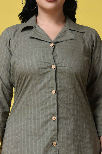 Buy Plus Size ​Olive Embroidered Co-ord Set At Apella | Sizes XS to 10 XL | India | Free Delivery | Customized
