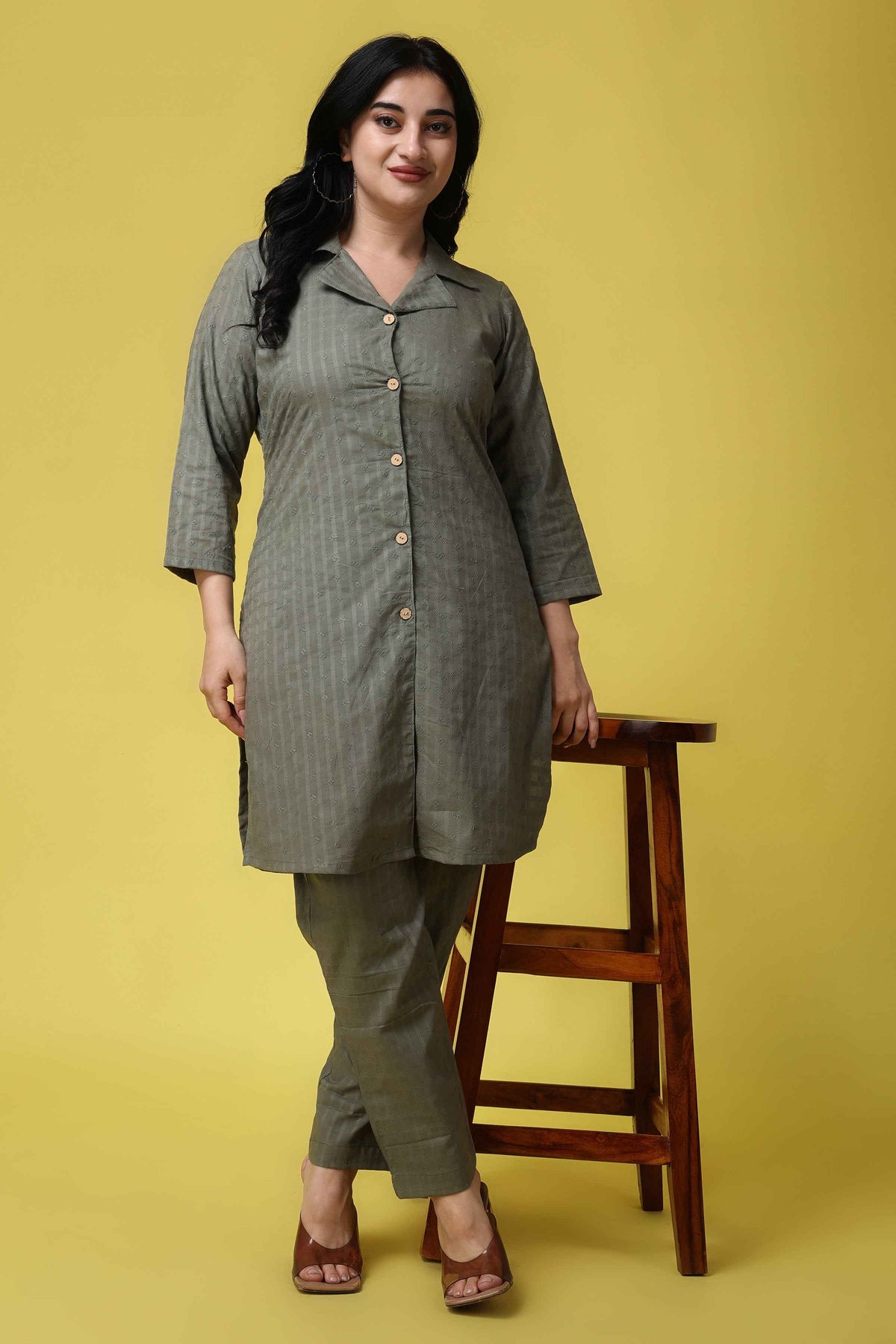 Buy Plus Size ​Olive Embroidered Co-ord Set At Apella | Sizes XS to 10 XL | India | Free Delivery | Customized