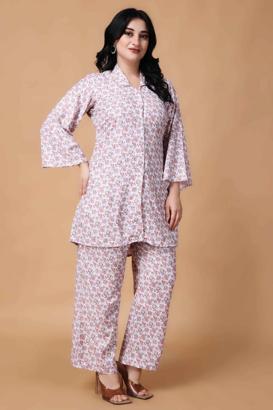 Buy Plus Size ​Peachy White Modal Co-ord Set At Apella | Sizes XS to 10 XL | India | Free Delivery | Customized