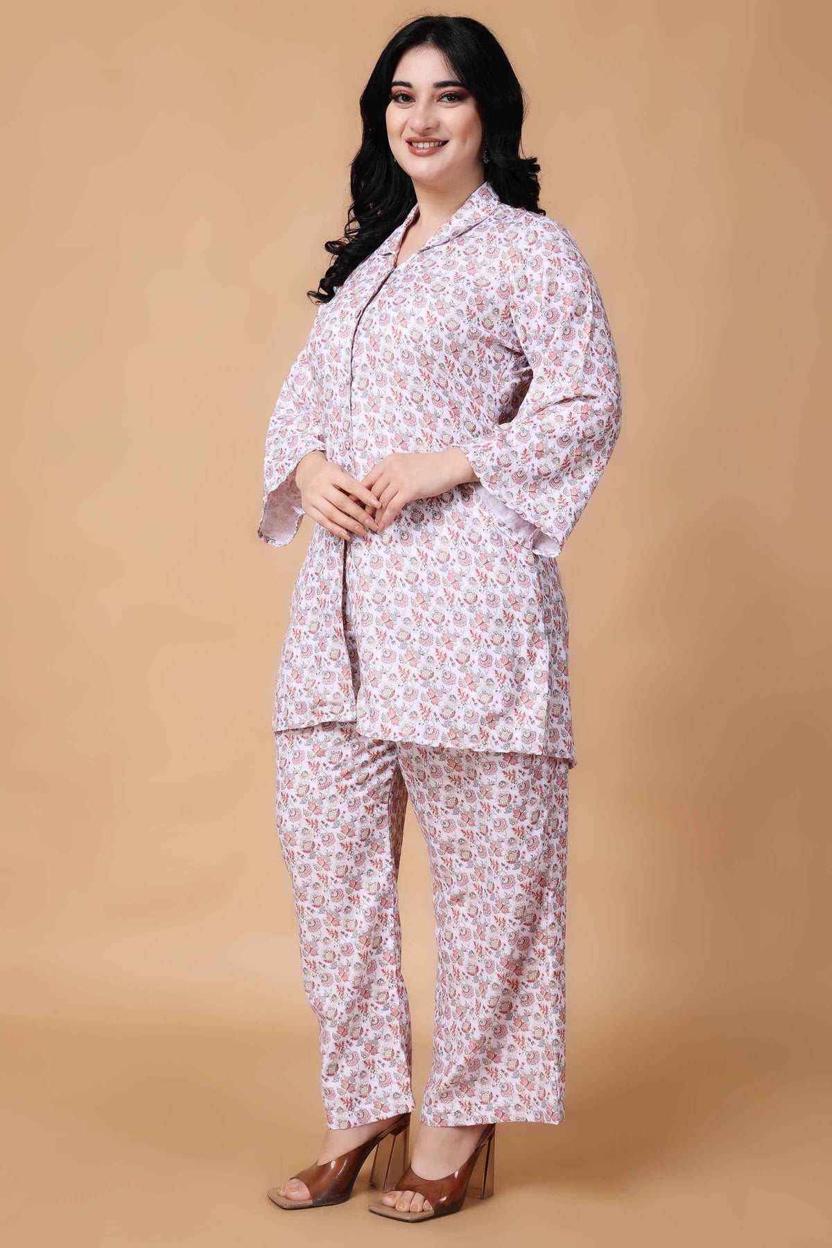 Buy Plus Size ​Peachy White Modal Co-ord Set At Apella | Sizes XS to 10 XL | India | Free Delivery | Customized