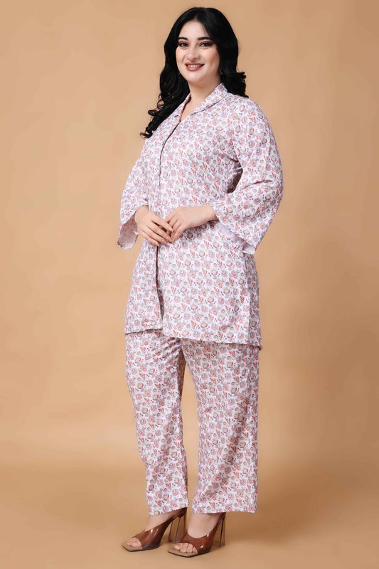 Buy Plus Size ​Peachy White Modal Co-ord Set At Apella | Sizes XS to 10 XL | India | Free Delivery | Customized