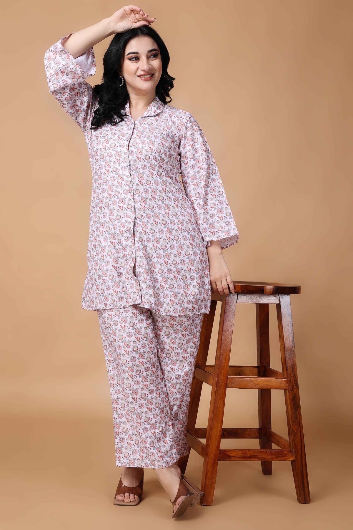 Buy Plus Size ​Peachy White Modal Co-ord Set At Apella | Sizes XS to 10 XL | India | Free Delivery | Customized