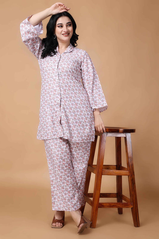 Buy Plus Size ​Peachy White Modal Co-ord Set At Apella | Sizes XS to 10 XL | India | Free Delivery | Customized