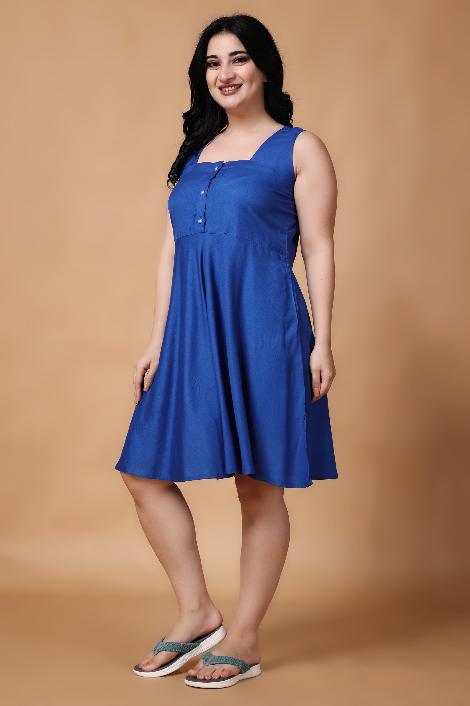 Woman Plus Size Persian Blue Rayon Short Nighty