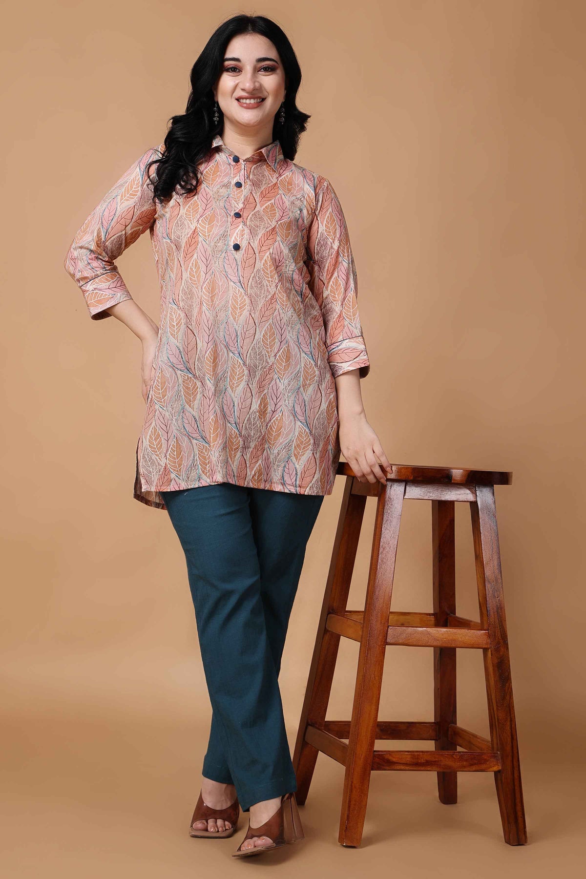 Buy Plus Size ​Prismic Peach Foiled Mulmul Kurta At Apella | Sizes XS to 10 XL | India | Free Delivery | Customized