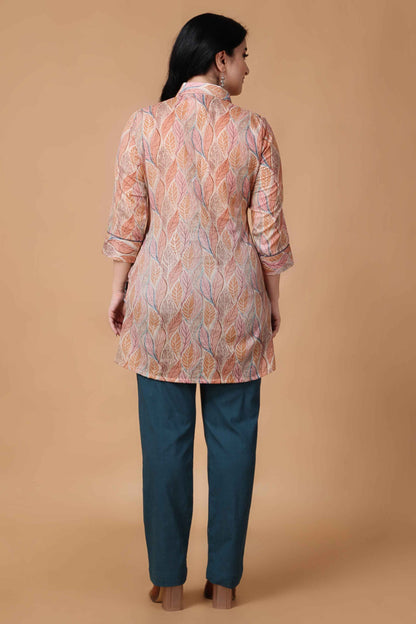 Buy Plus Size ​Prismic Peach Foiled Mulmul Kurta At Apella | Sizes XS to 10 XL | India | Free Delivery | Customized