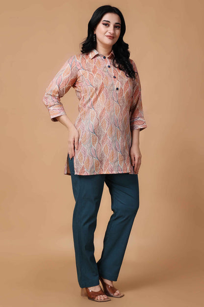 Buy Plus Size ​Prismic Peach Foiled Mulmul Kurta At Apella | Sizes XS to 10 XL | India | Free Delivery | Customized