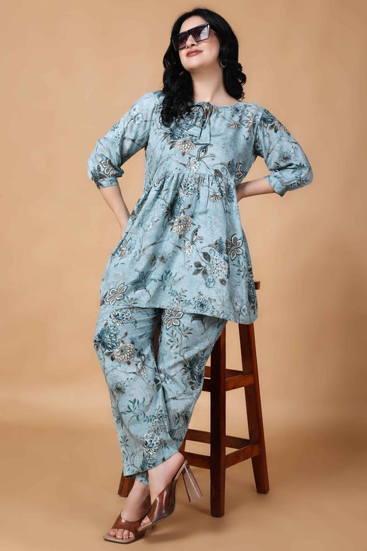 Buy Plus Size ​Spring Time Peplum Co-ord Set At Apella | Sizes XS to 10 XL | India | Free Delivery | Customized