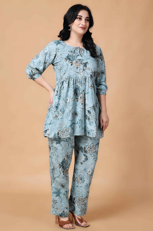 Buy Plus Size ​Spring Time Peplum Co-ord Set At Apella | Sizes XS to 10 XL | India | Free Delivery | Customized