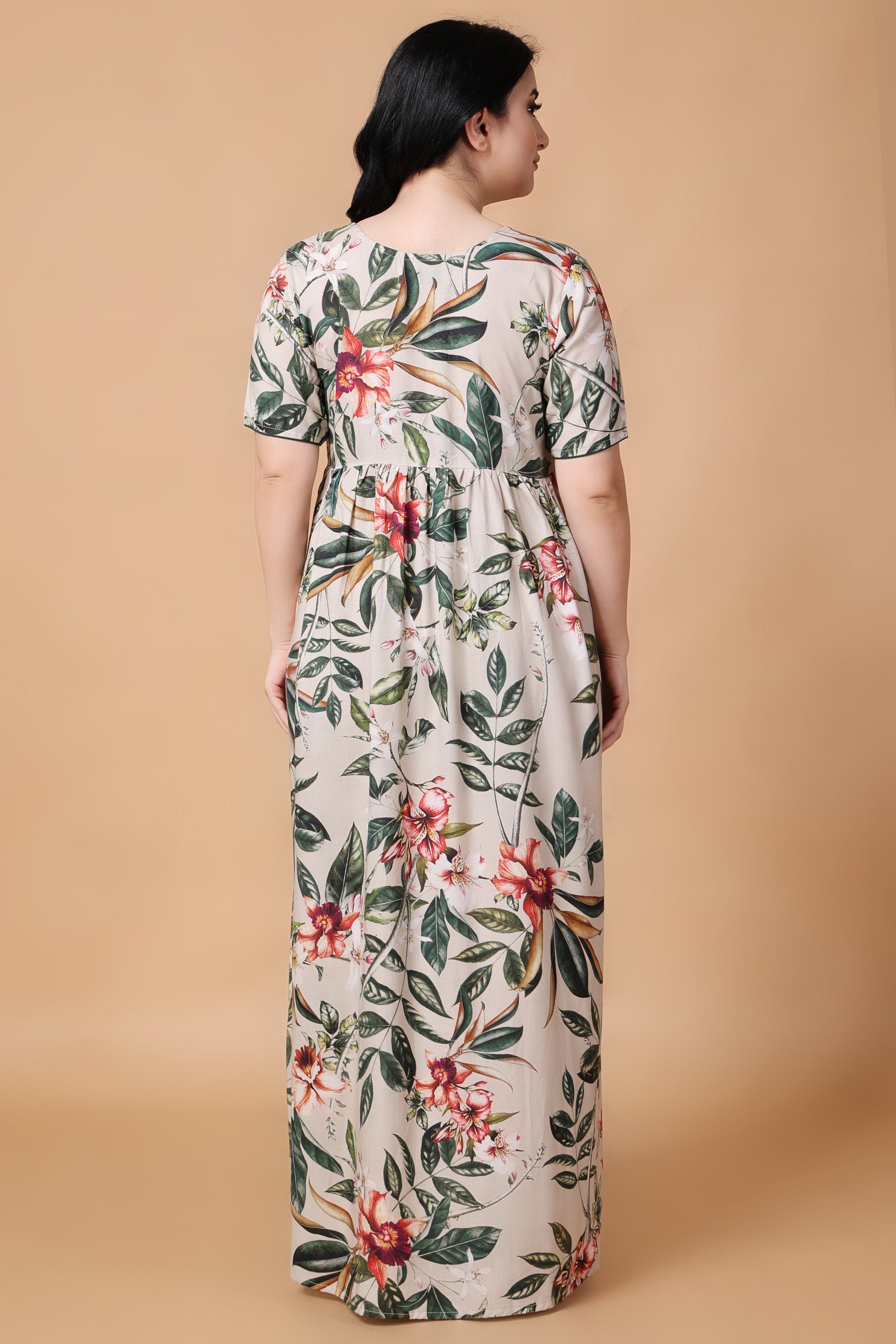 Woman Plus Size Tropical Garden Rayon Night Gown