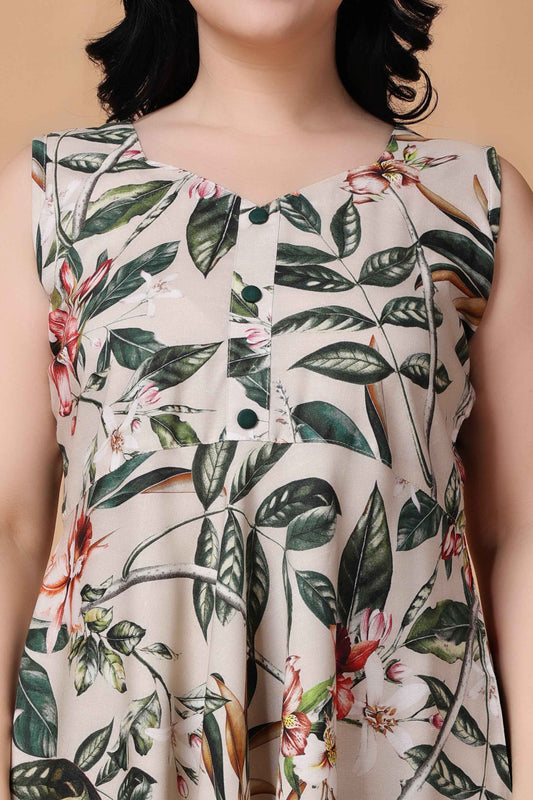 Buy Plus Size ​Tropical Garden Rayon Short Nighty At Apella | Sizes XS to 10 XL | India | Free Delivery | Customized
