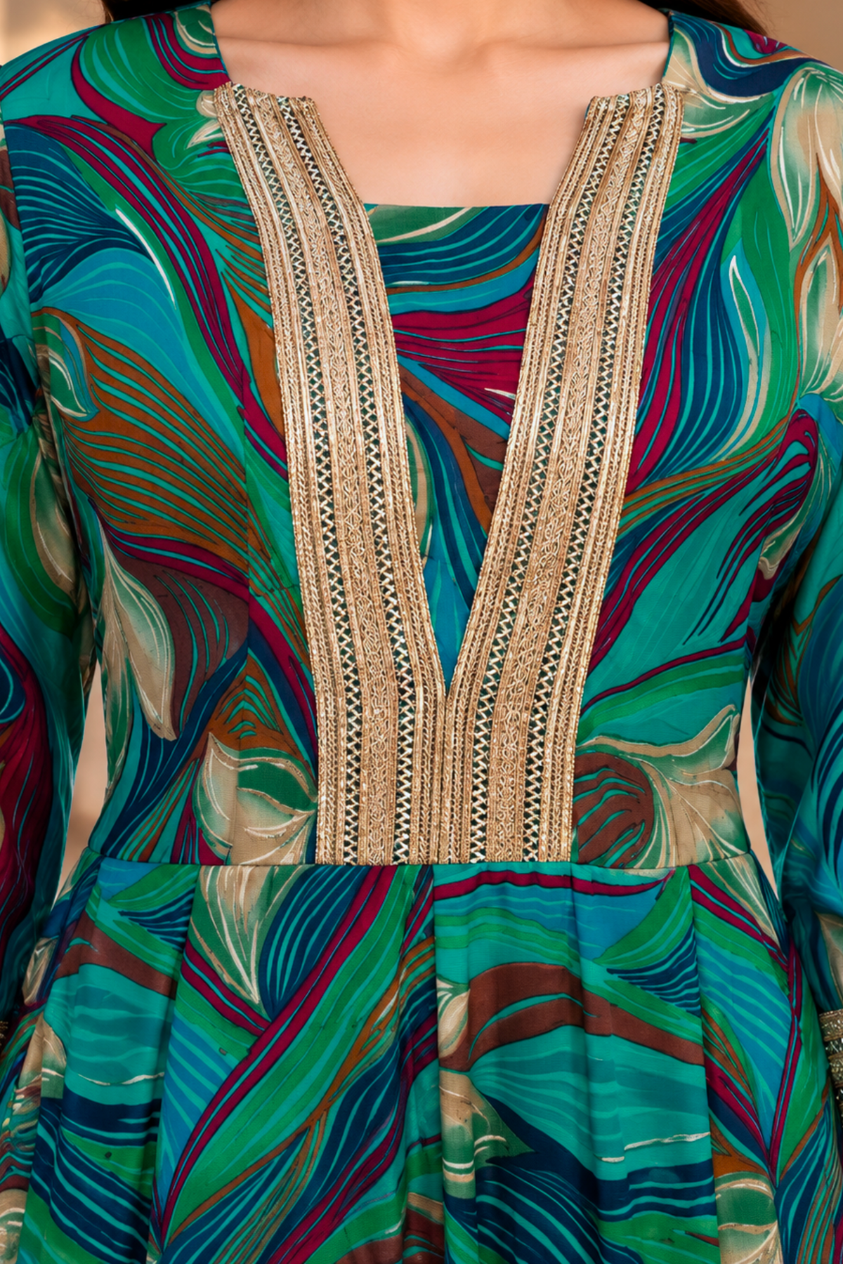 Peacock Sparkle Foiled Anarkali Set