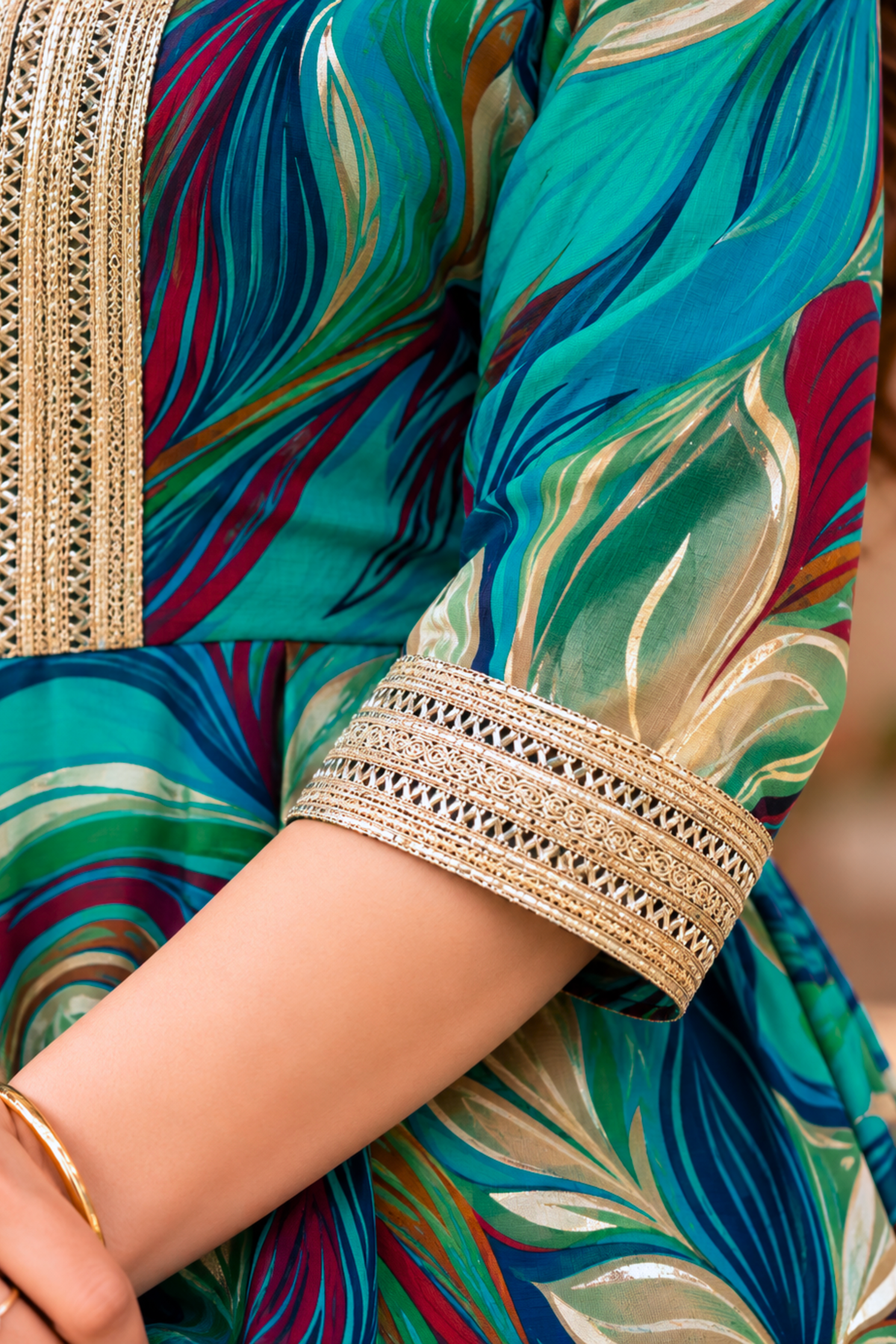 Peacock Sparkle Foiled Anarkali Set