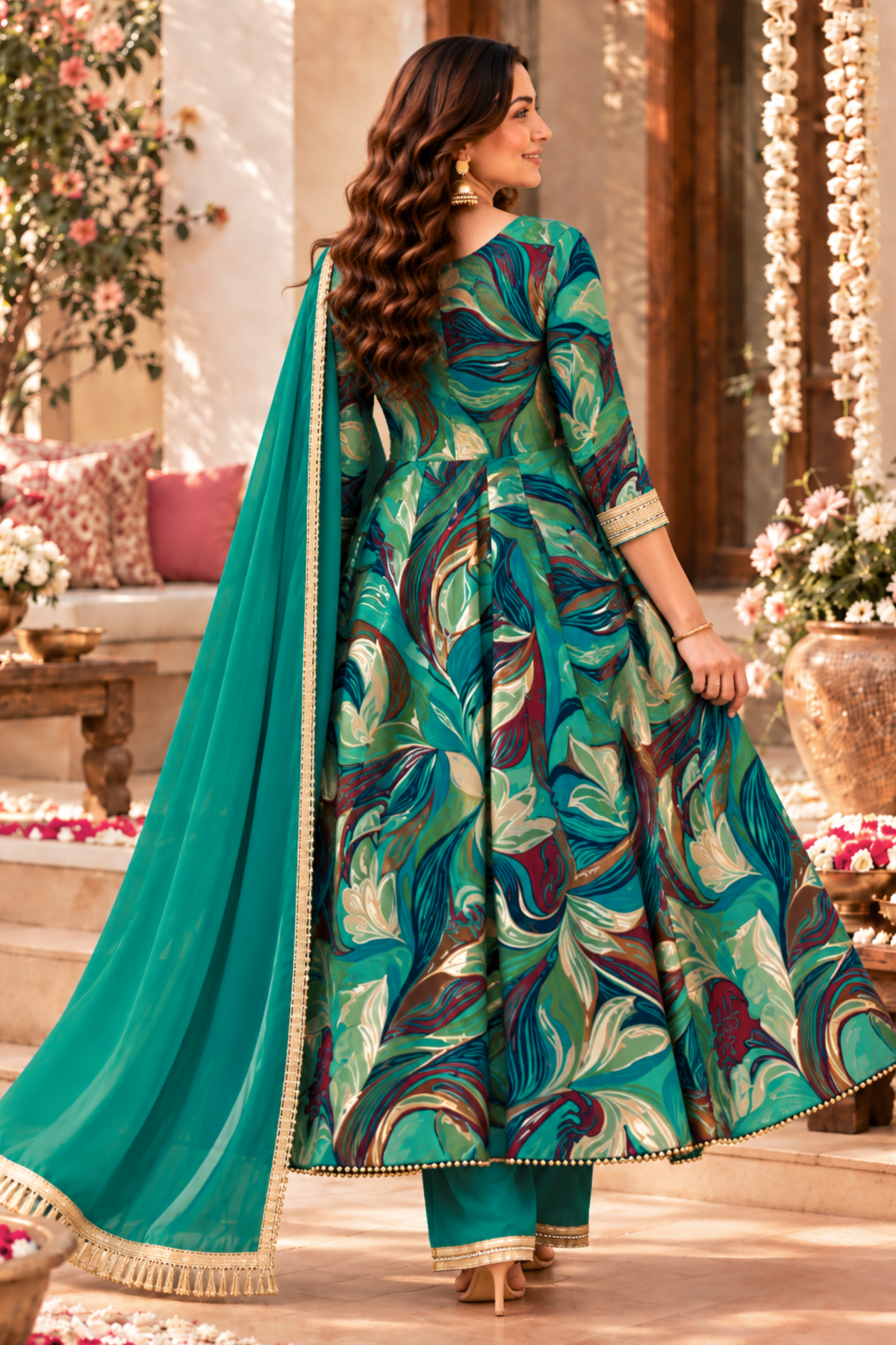 Peacock Sparkle Foiled Anarkali Set