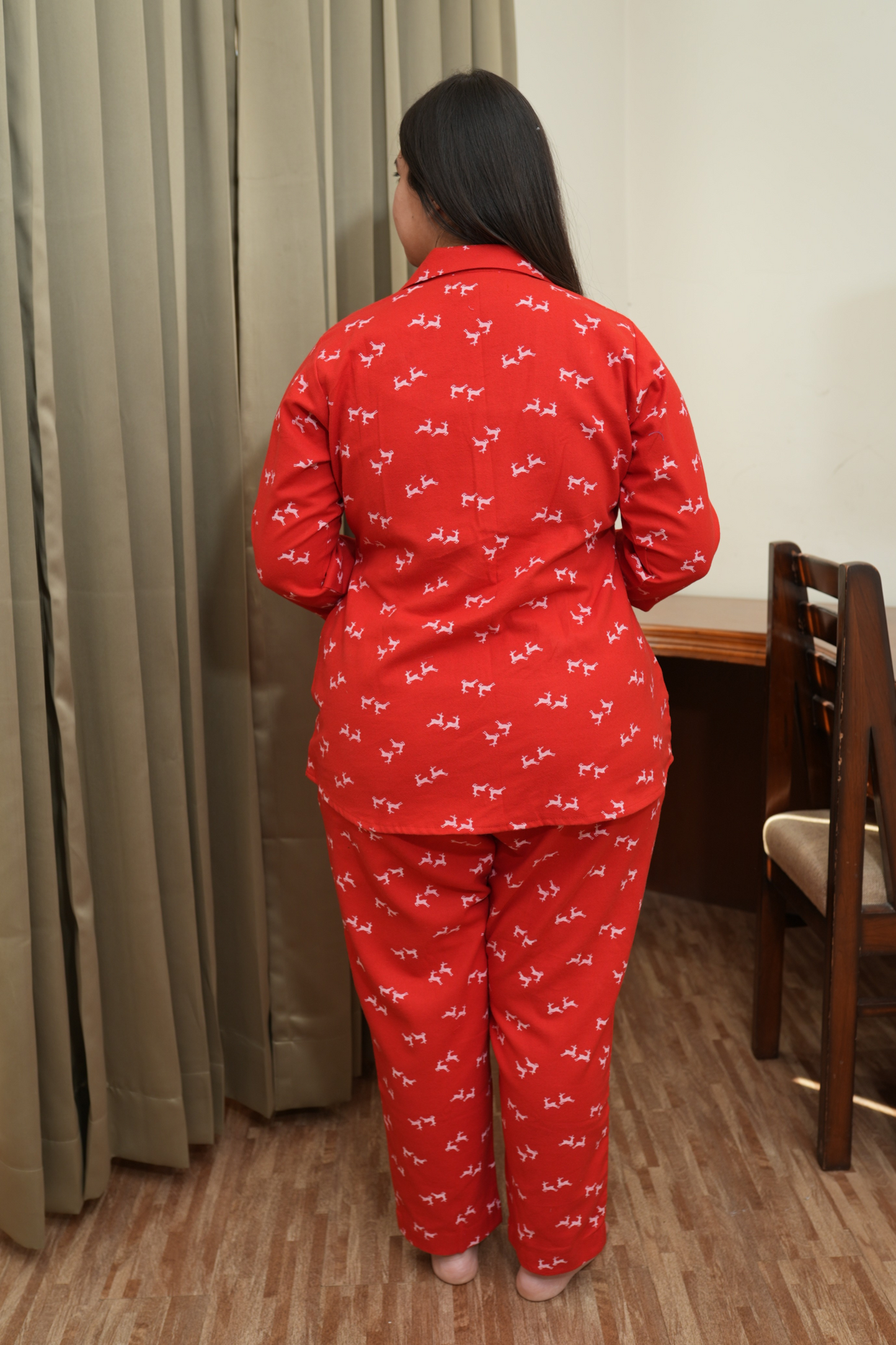 Red Reindeer Twill Night Suit