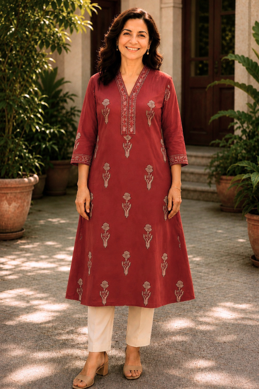 Ruhani Butti A-line Cotton Kali Kurta