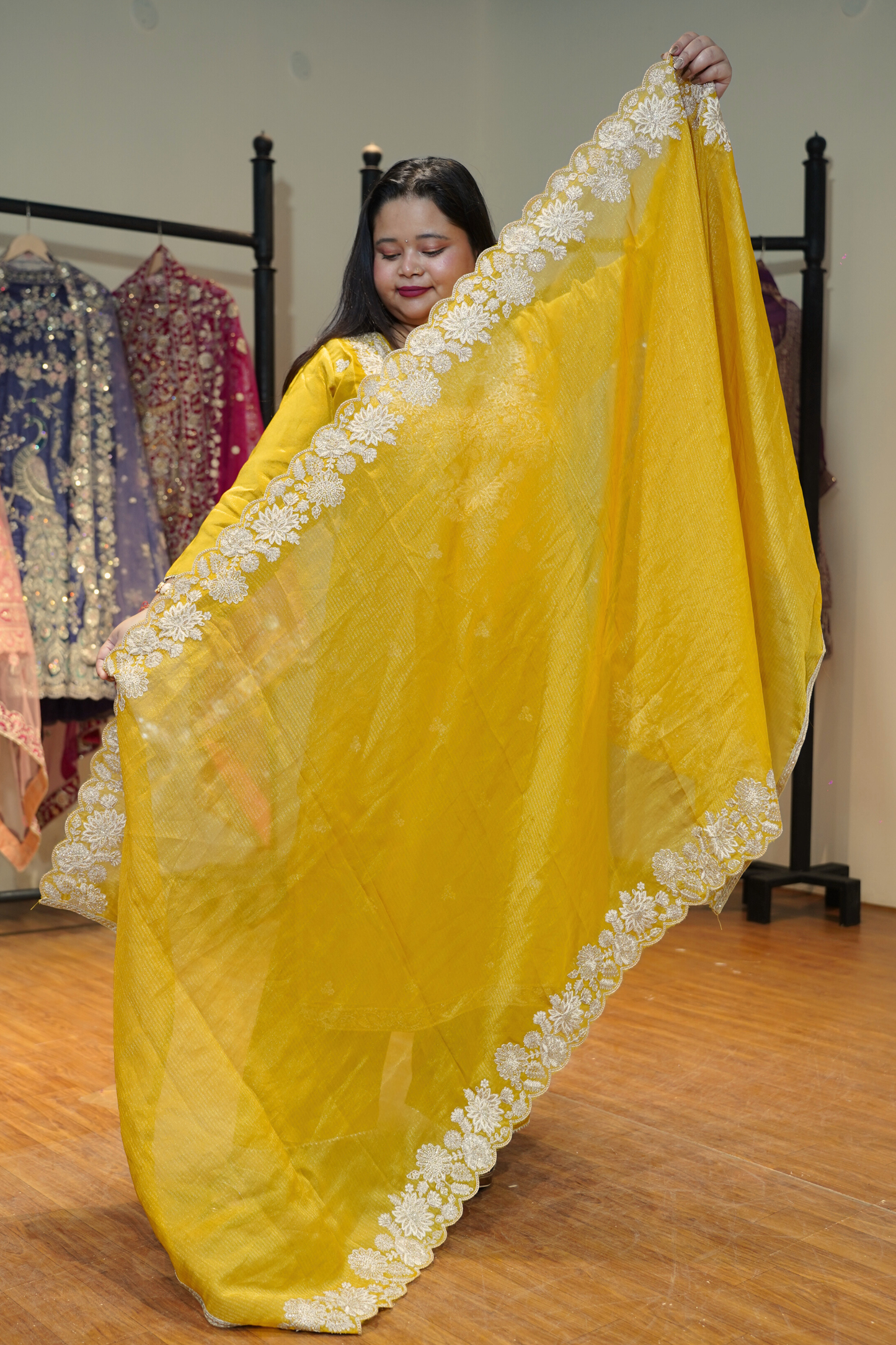 Aarvika Tissue Shimmer Suit With Zari Embroidery